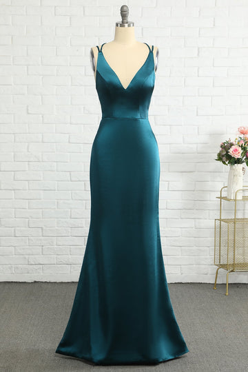 Peacock Blue Mermaid Sem Costas Longo Vestido de Baile